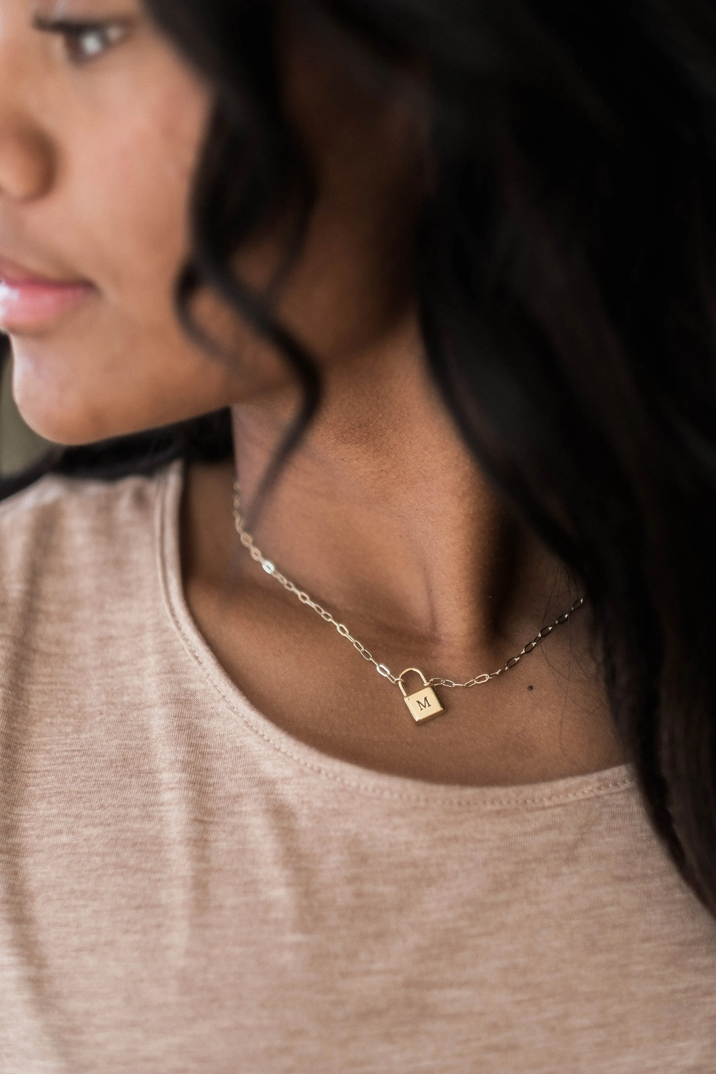 Engraved Square Padlock Necklace