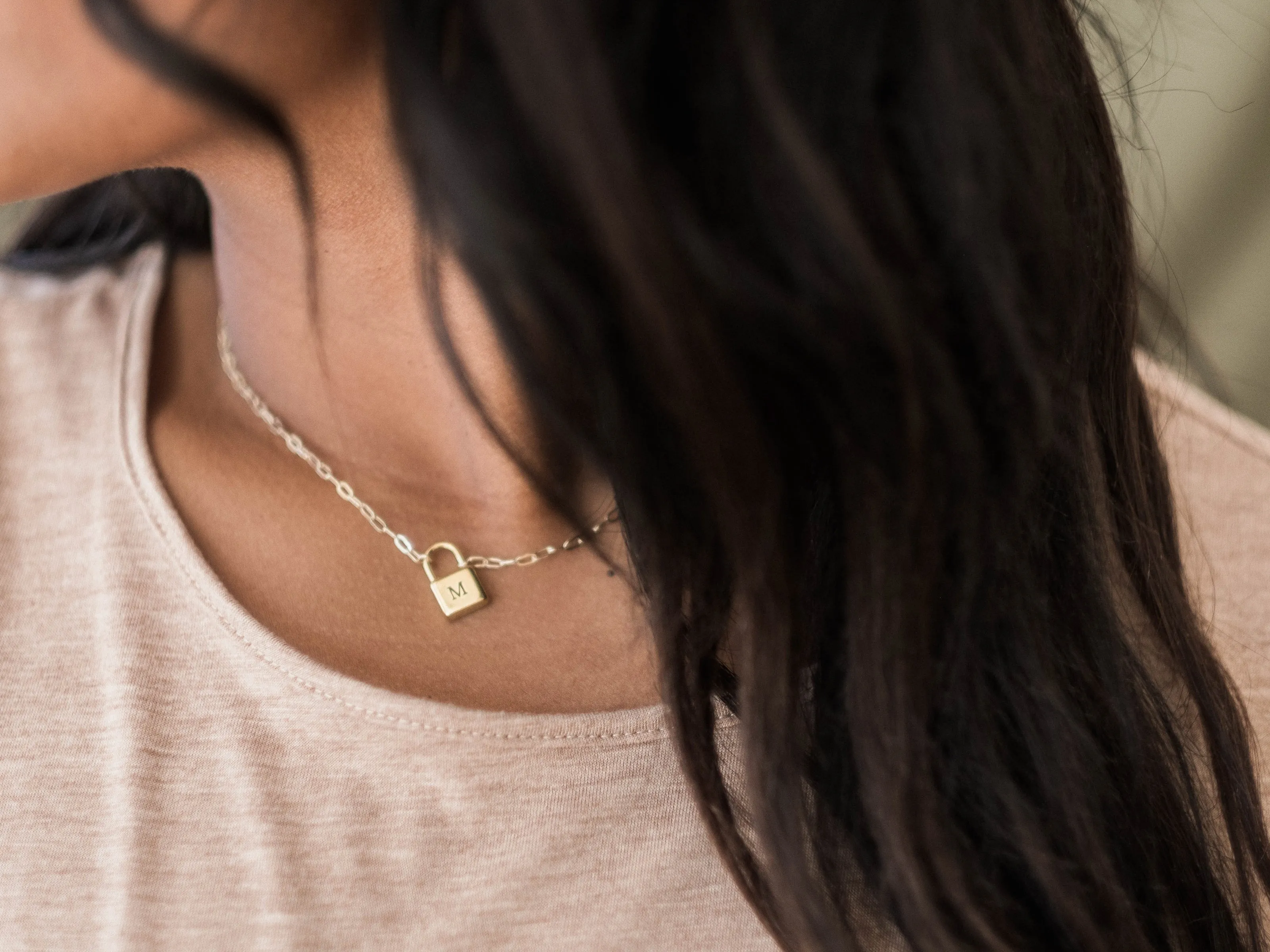 Engraved Square Padlock Necklace