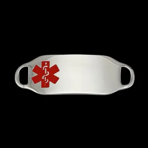 Engraved Stainless Steel Medium Rectangle Medical Bracelet ID Tag - Red