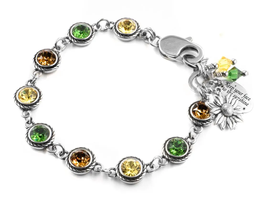 Engraved Yellow Sunflower Crystal Bracelet