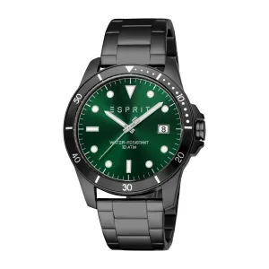 Esprit Leo III Gents Green Dial Black Stainless Steel Watch