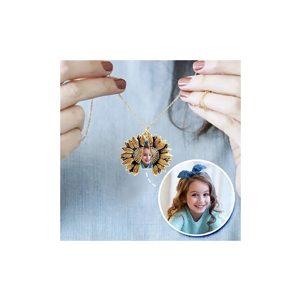 Exclusive Sunflower Photo Locket & Chain Jewelry