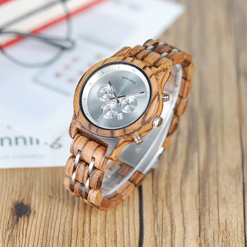 Fashion Women's Wood & Steel Watches in Wooden Gift Box Case - Silver,Black,Pink