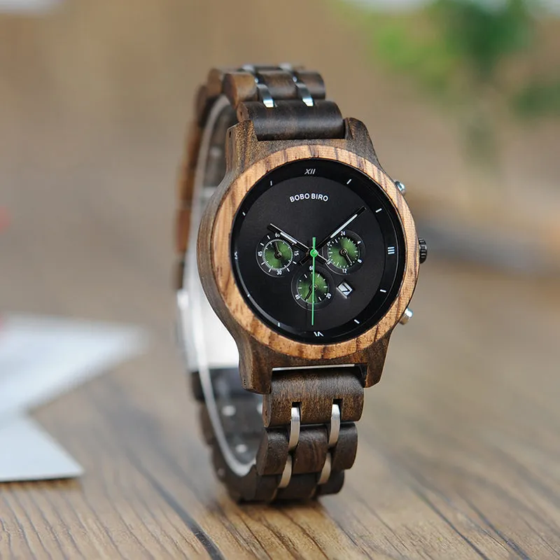Fashion Women's Wood & Steel Watches in Wooden Gift Box Case - Silver,Black,Pink