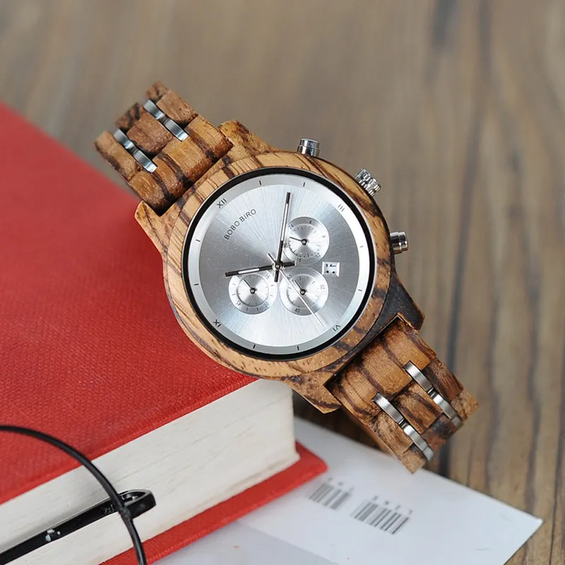 Fashion Women's Wood & Steel Watches in Wooden Gift Box Case - Silver,Black,Pink