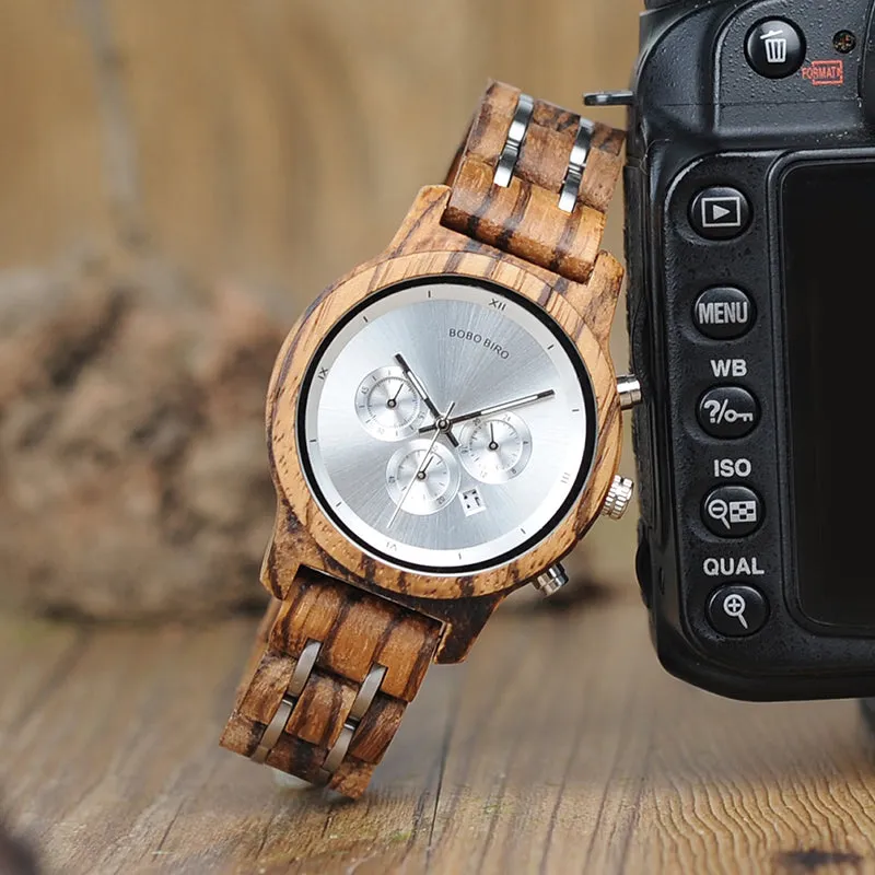 Fashion Women's Wood & Steel Watches in Wooden Gift Box Case - Silver,Black,Pink
