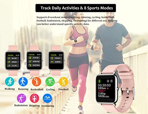 feifuns Smart Watch,1.4" LCD Full Touch Screen Fitness Tracker with Heart Rate/Blood Pressure/Blood Oxygen Monitor,Pedometer,Sleep Tracker,Waterproof Activity Tracker for Men/Women/Gift (Pink Band)