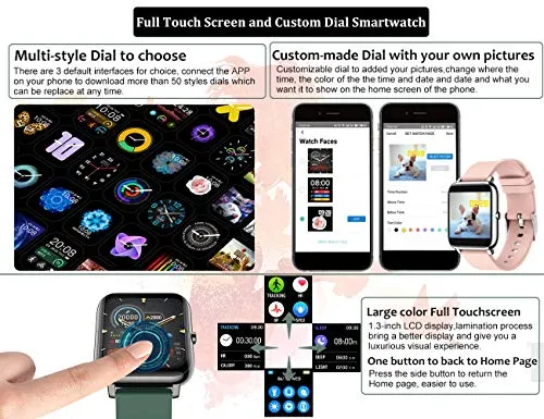 feifuns Smart Watch,1.4" LCD Full Touch Screen Fitness Tracker with Heart Rate/Blood Pressure/Blood Oxygen Monitor,Pedometer,Sleep Tracker,Waterproof Activity Tracker for Men/Women/Gift (Pink Band)