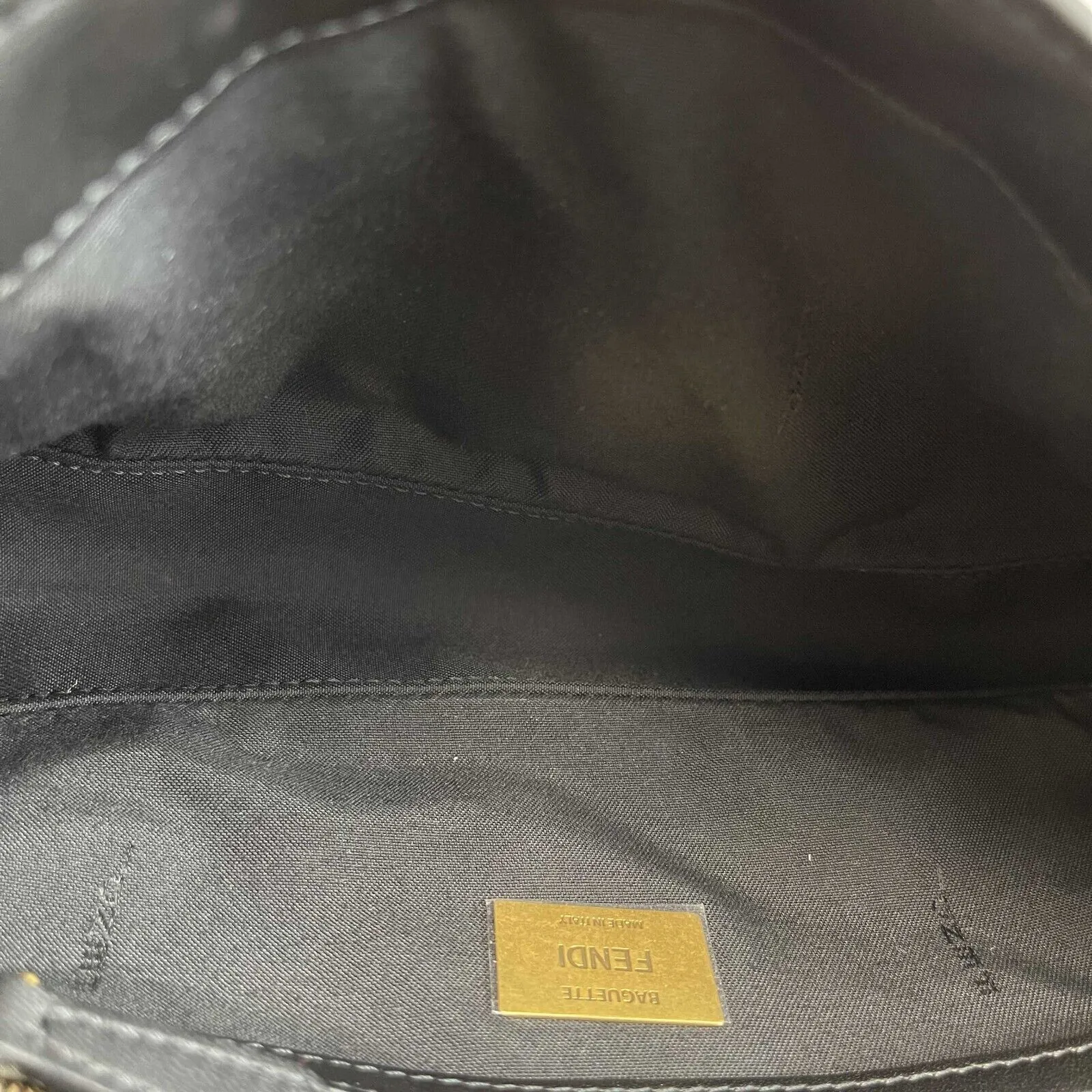 Fendi Baguette NM Zucca Embossed Leather Medium BlackHandbag