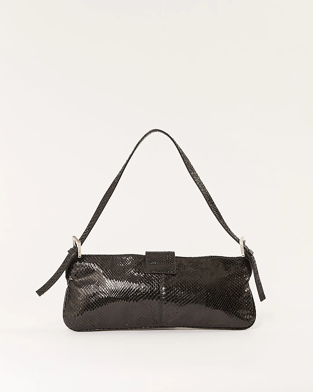 Fendi Black Python Embroidered Baguette Shoulder Bag