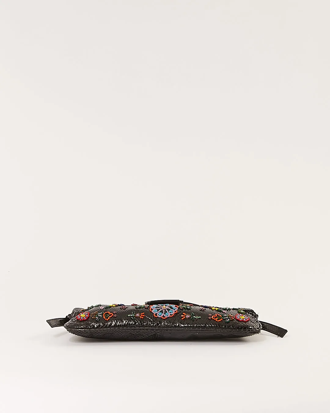 Fendi Black Python Embroidered Baguette Shoulder Bag