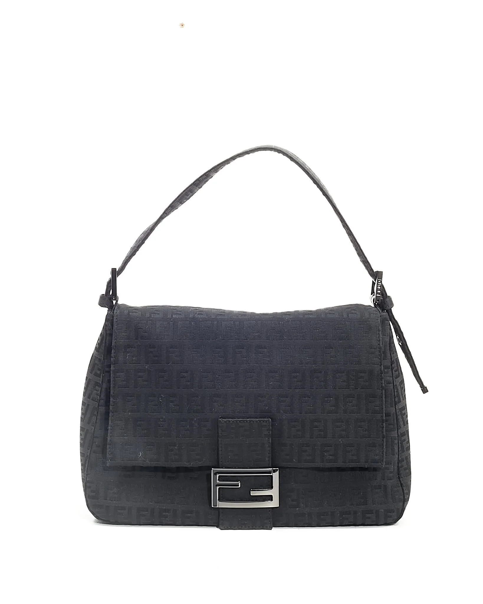 Fendi Black Zucchino Canvas Mamma Baguette Bag