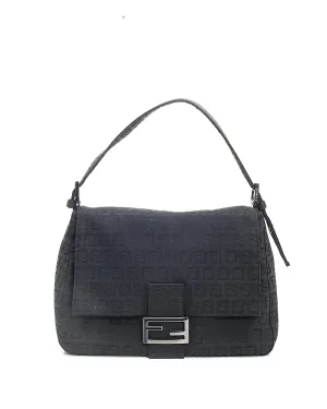Fendi Black Zucchino Canvas Mamma Baguette Bag