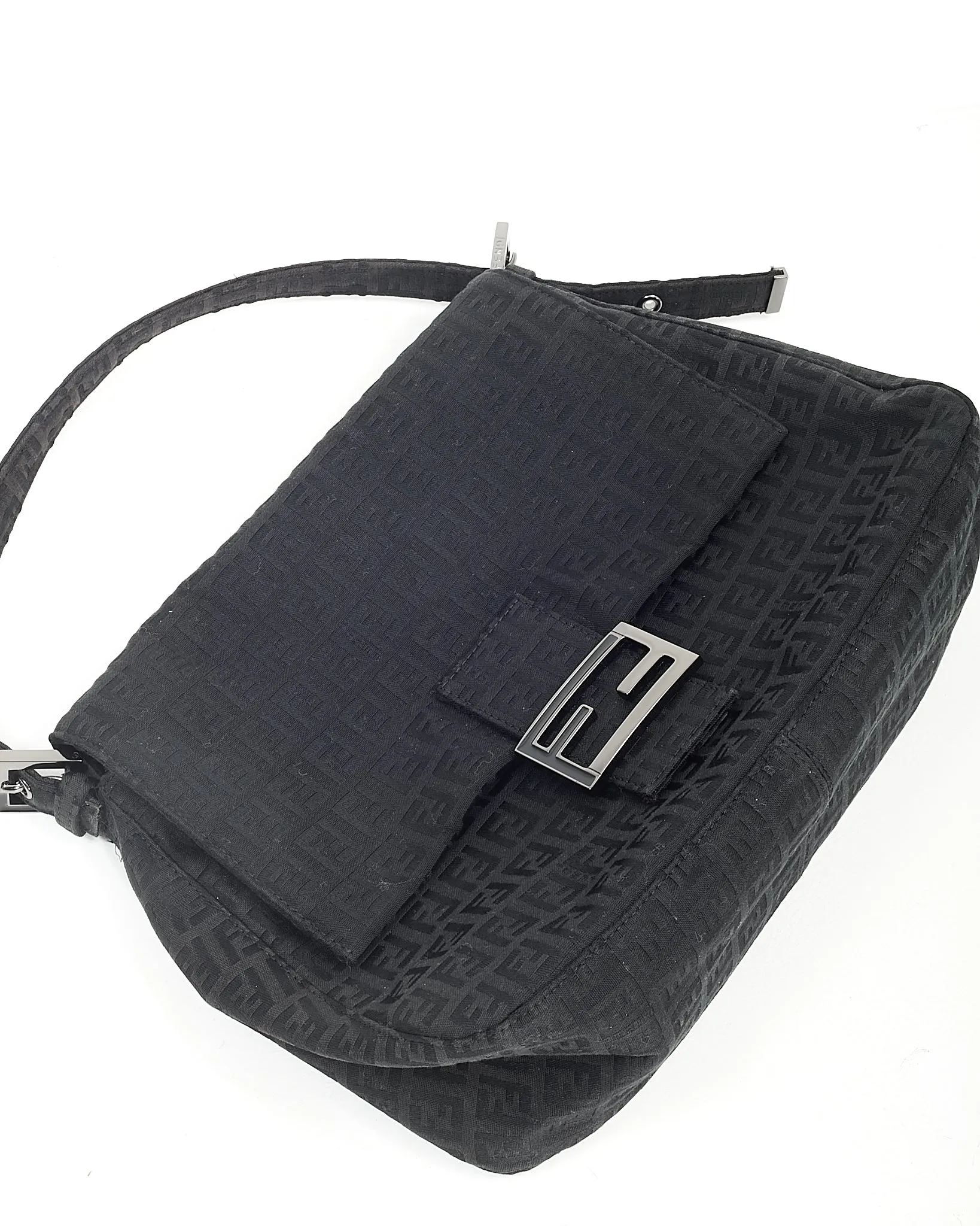 Fendi Black Zucchino Canvas Mamma Baguette Bag