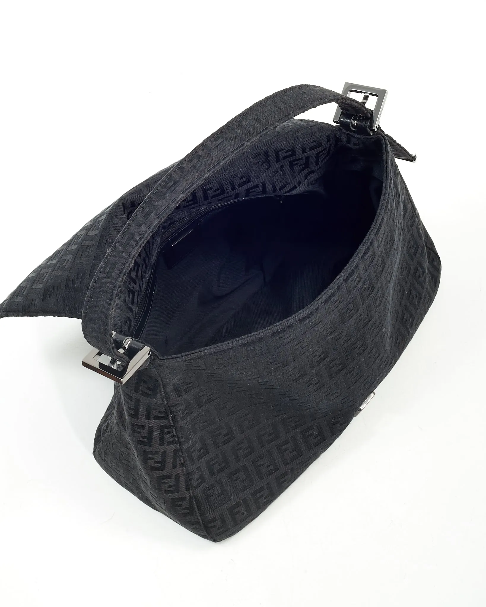 Fendi Black Zucchino Canvas Mamma Baguette Bag
