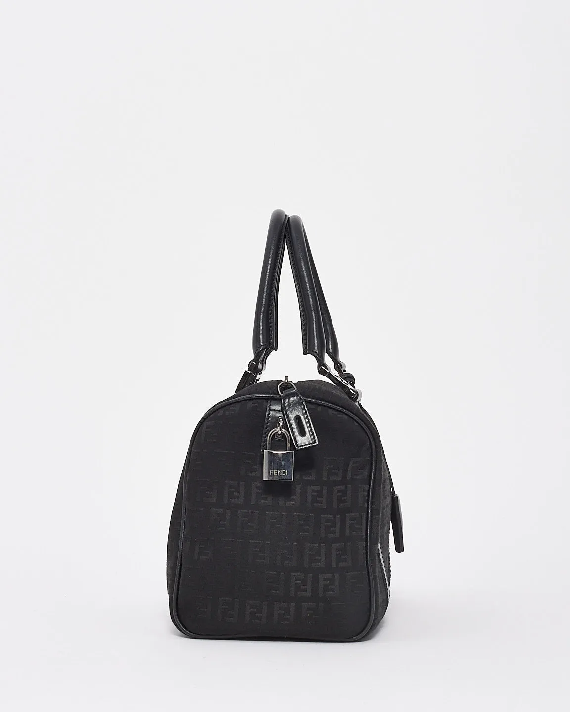 Fendi Black Zucchino Canvas Small Boston Bag