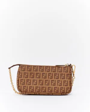 Fendi Brown Zucchino Coated Canvas Mini Chain Pochette Bag
