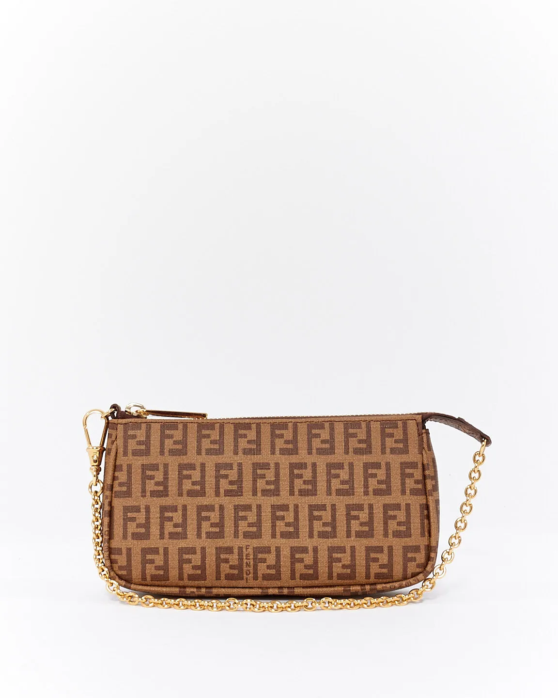 Fendi Brown Zucchino Coated Canvas Mini Chain Pochette Bag