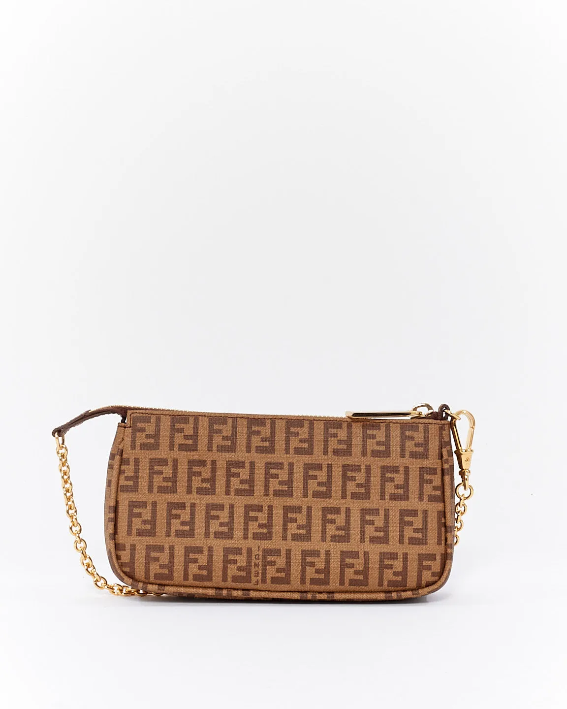 Fendi Brown Zucchino Coated Canvas Mini Chain Pochette Bag