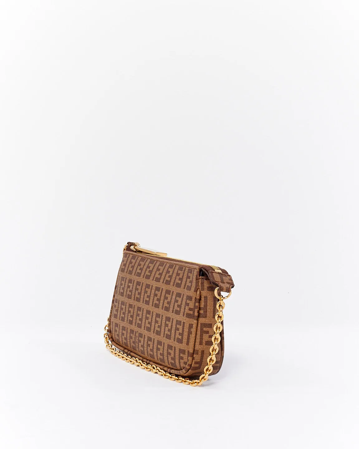Fendi Brown Zucchino Coated Canvas Mini Chain Pochette Bag