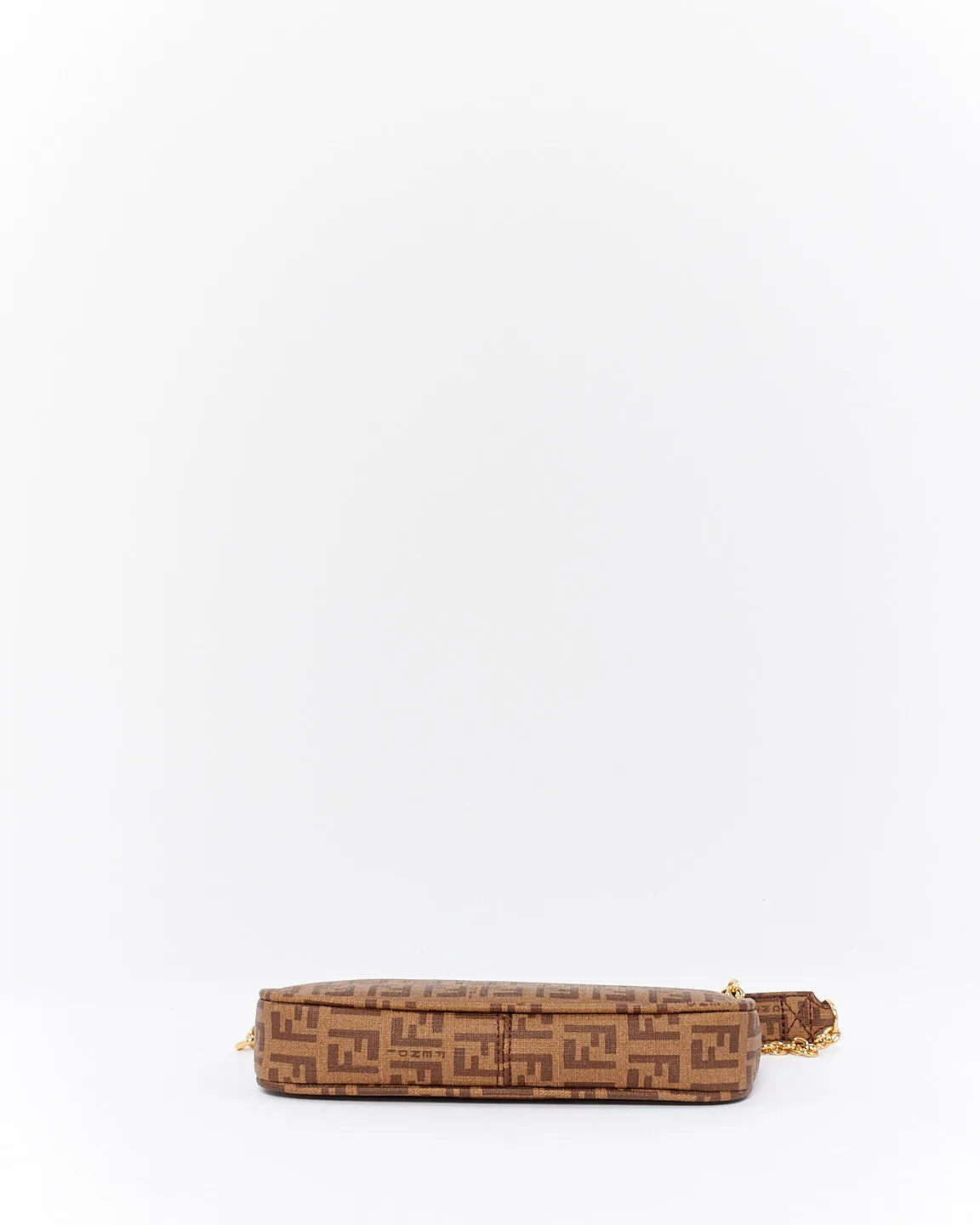 Fendi Brown Zucchino Coated Canvas Mini Chain Pochette Bag