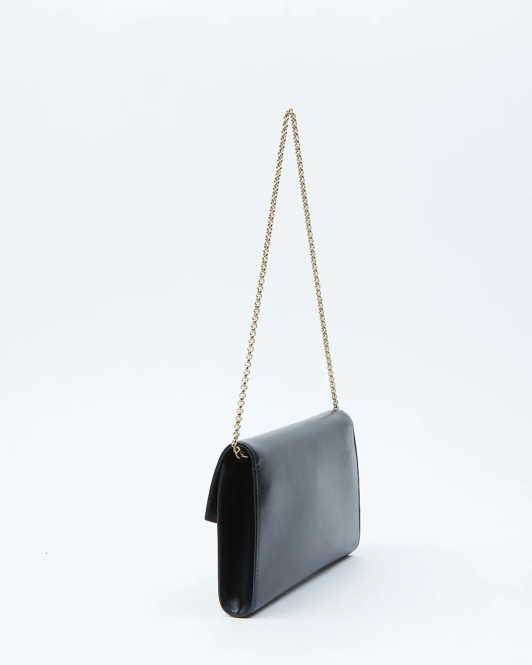Ferragamo Black Leather Flap Wallet On Chain Shoulder Bag