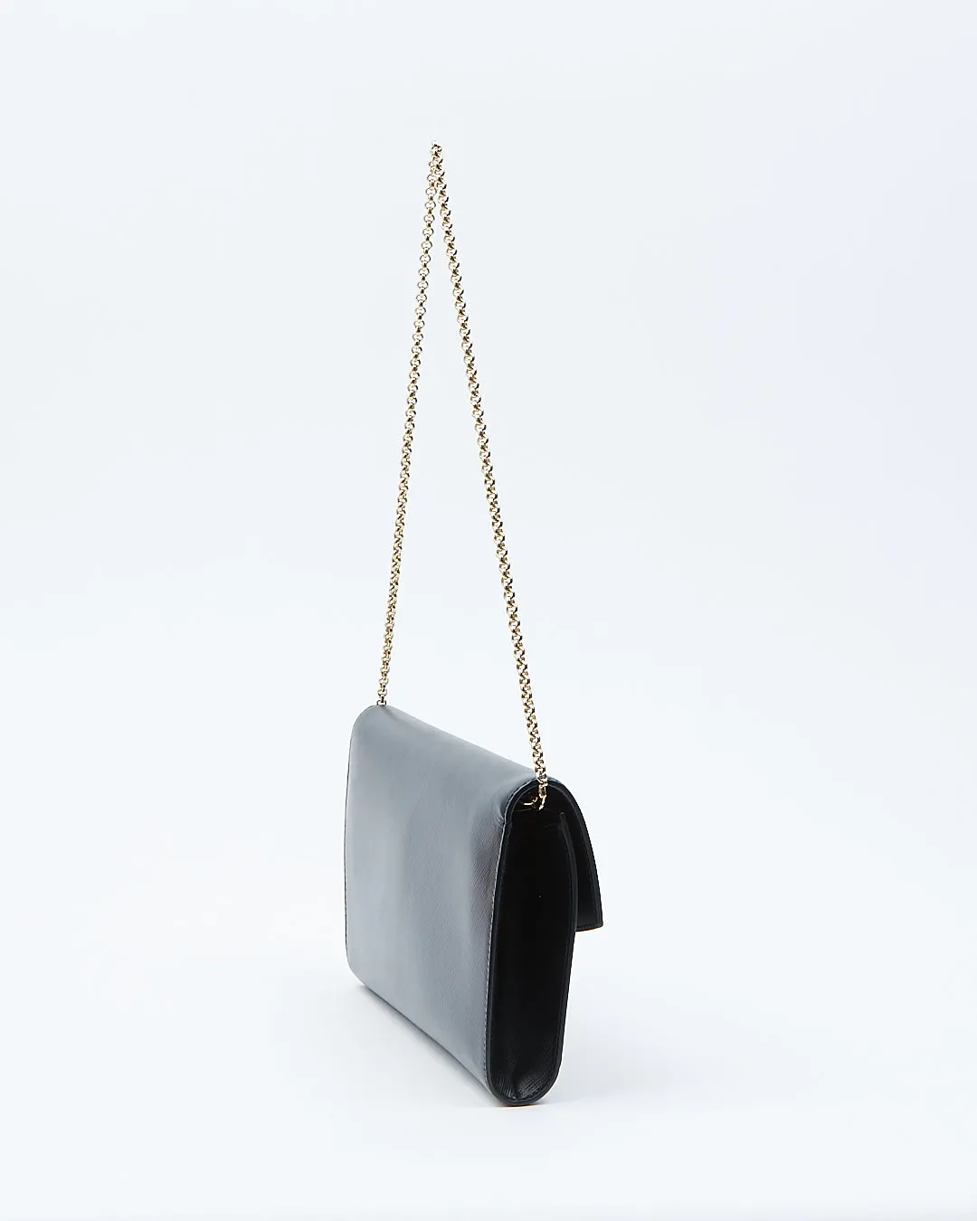 Ferragamo Black Leather Flap Wallet On Chain Shoulder Bag