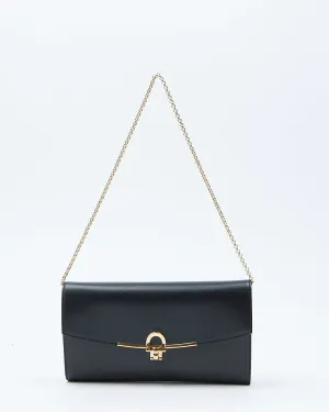 Ferragamo Black Leather Flap Wallet On Chain Shoulder Bag