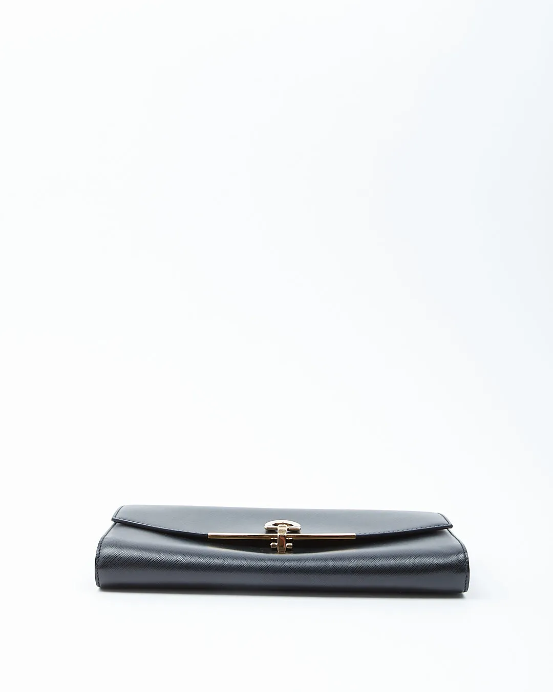 Ferragamo Black Leather Flap Wallet On Chain Shoulder Bag
