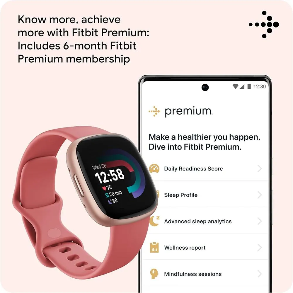 Fitbit Versa 4 Fitness Smartwatch, Pink Sand/Copper Rose Aluminum