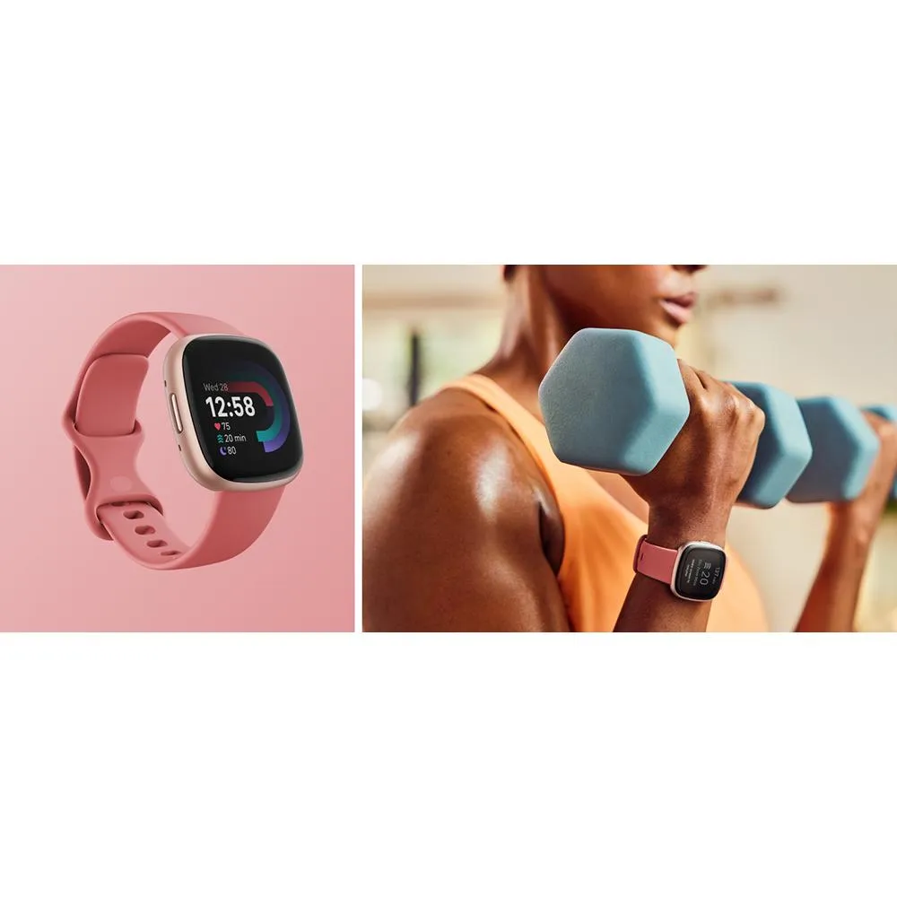 Fitbit Versa 4 Fitness Smartwatch, Pink Sand/Copper Rose Aluminum