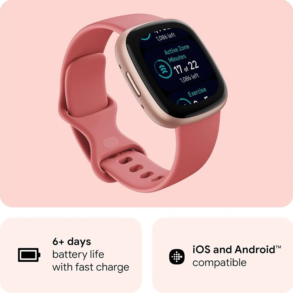 Fitbit Versa 4 Fitness Smartwatch, Pink Sand/Copper Rose Aluminum