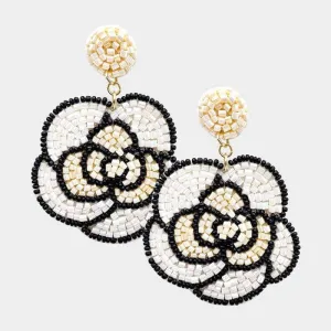 Flower White Seed Bead Dangle Earrings