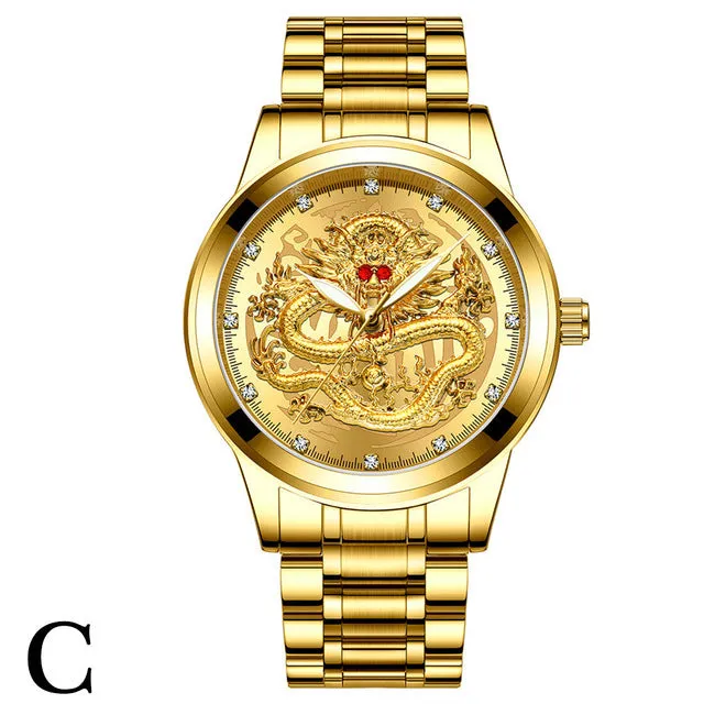 FNGEEN Top Brand Luxury Gold Men Mechanical Watch 3D CNC Life Waterproof Dragon Face Full Solid Watches Wristwatch Dropshipping