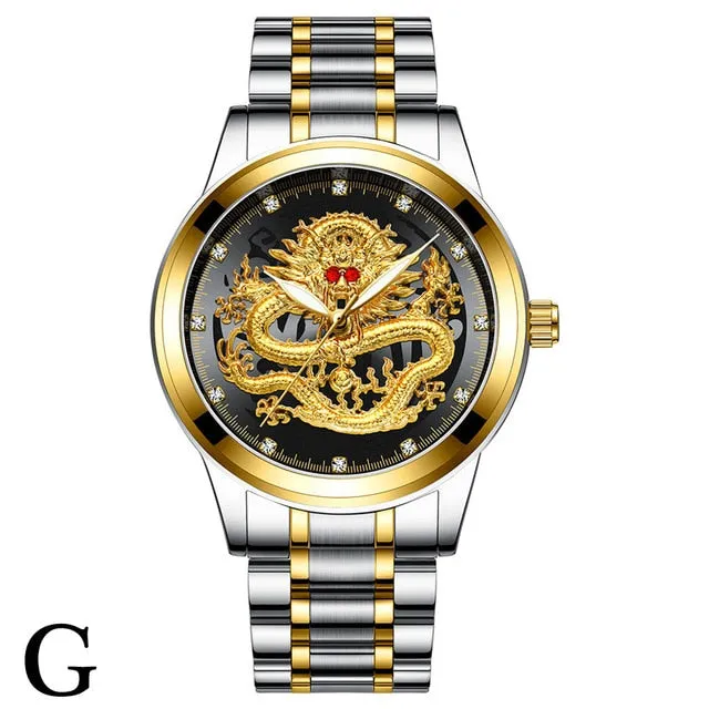 FNGEEN Top Brand Luxury Gold Men Mechanical Watch 3D CNC Life Waterproof Dragon Face Full Solid Watches Wristwatch Dropshipping