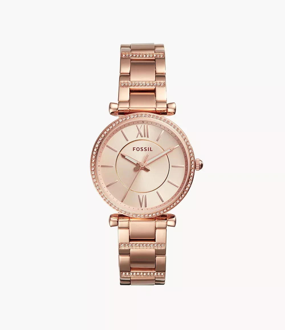Fossil Carlie Three-Hand Rose-Gold-Tone Stainless Steel 35mm Ladies Watch