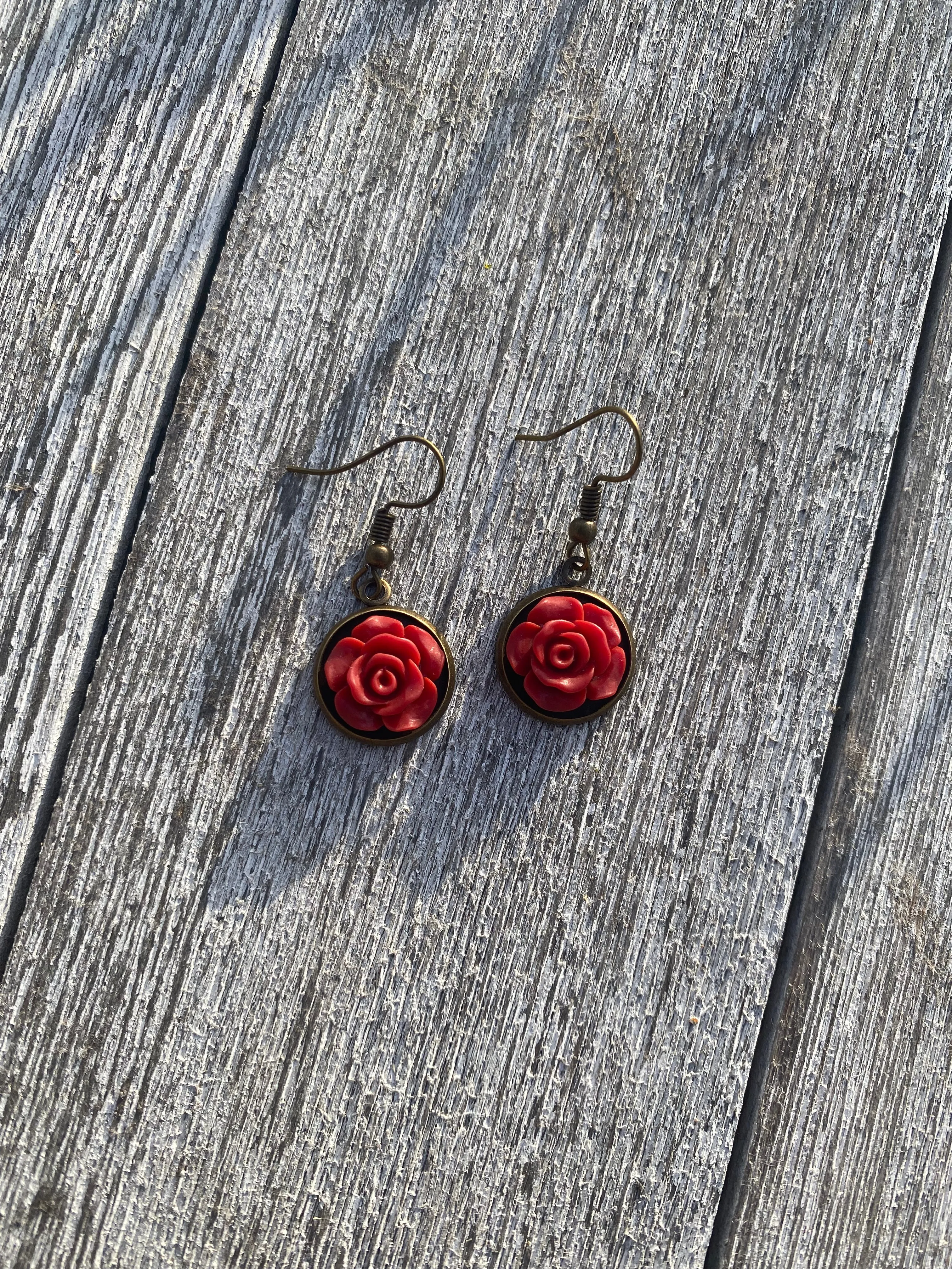 Framed Rose Dangle Earrings
