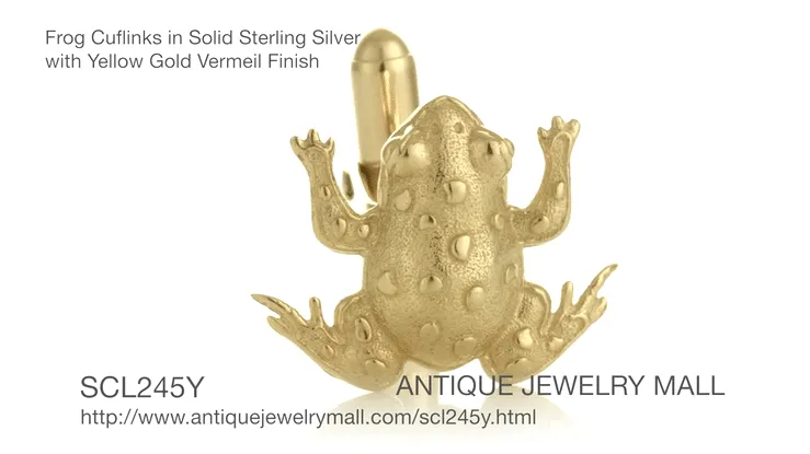 Frog Cufflinks in Solid Sterling Silver with Yellow Gold Vermeil Finish