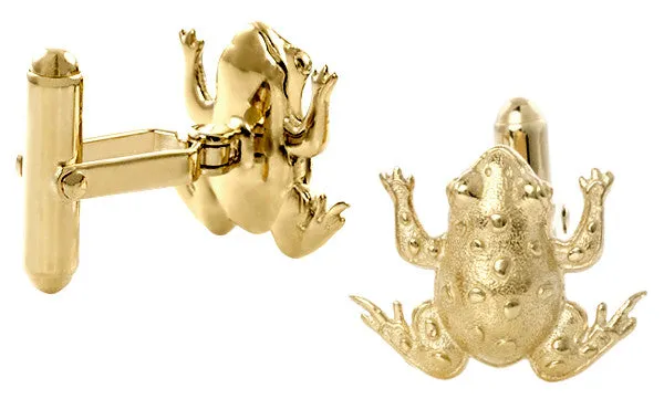 Frog Cufflinks in Solid Sterling Silver with Yellow Gold Vermeil Finish