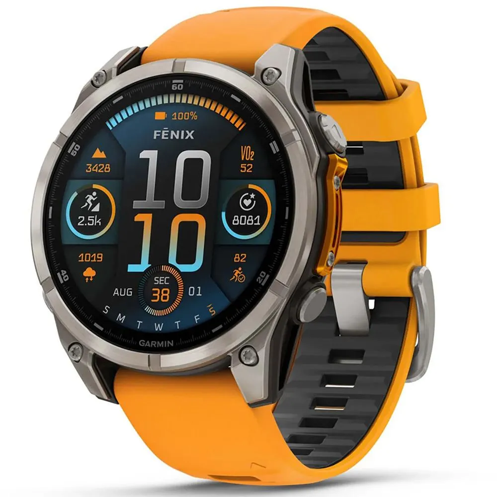 Garmin Fenix 8 47 mm AMOLED Titanium with Orange Band   2 Year Warranty Bundle