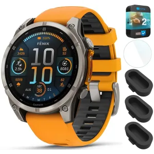 Garmin Fenix 8 47 mm AMOLED Titanium with Orange Band   2 Year Warranty Bundle