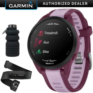Garmin Forerunner 165 Music Smart Sport Watch, Berry   Lilac w/ HRM 200 (M-XL) Bundle