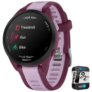 Garmin Forerunner 165 Music Smart Sport Watch, Berry   Lilac w/ Warranty Bundle