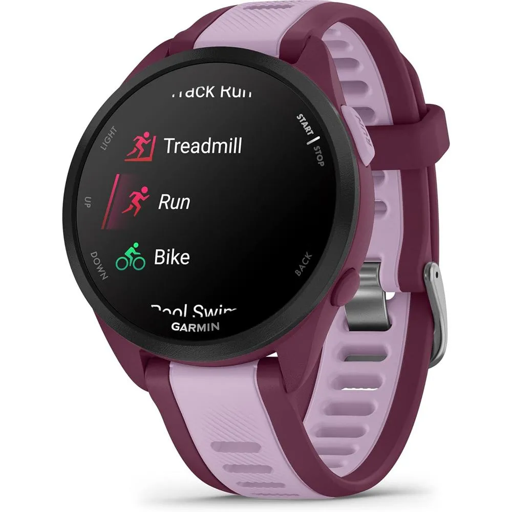 Garmin Forerunner 165 Music Smart Sport Watch, Berry   Lilac w/ Warranty Bundle