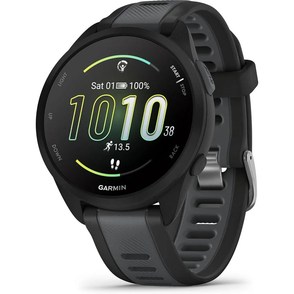 Garmin Forerunner 165 Music Smart Sport Watch, Black  Slate Gray  HRM 200 (M-XL) Bundle