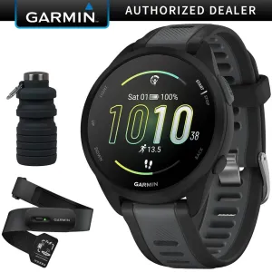 Garmin Forerunner 165 Music Smart Sport Watch, Black  Slate Gray  HRM 200 (M-XL) Bundle