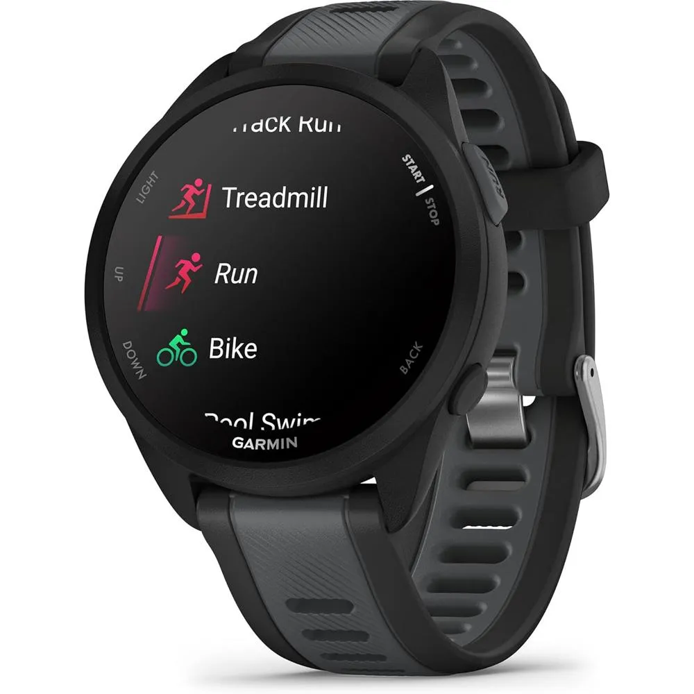 Garmin Forerunner 165 Music Smart Sport Watch, Black  Slate Gray  HRM 200 (M-XL) Bundle