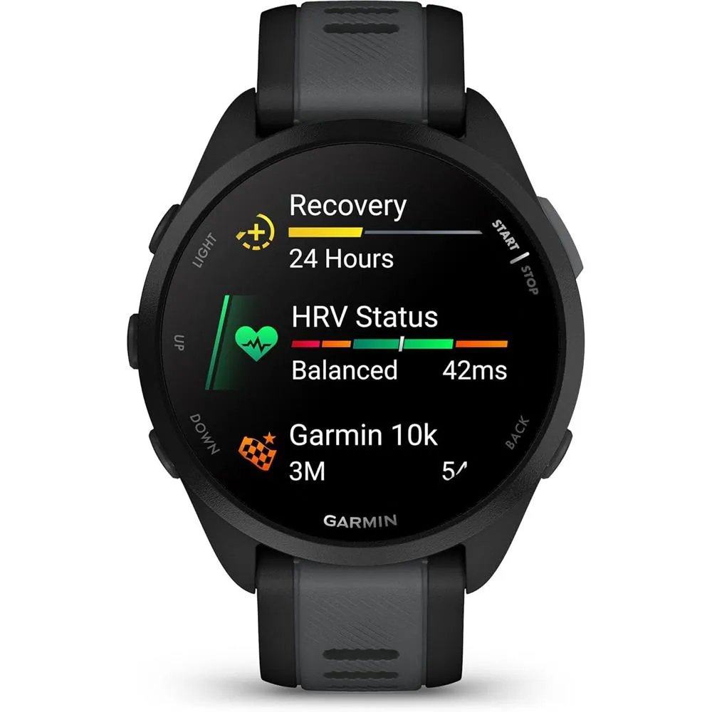 Garmin Forerunner 165 Music Smart Sport Watch, Black  Slate Gray  HRM 200 (M-XL) Bundle