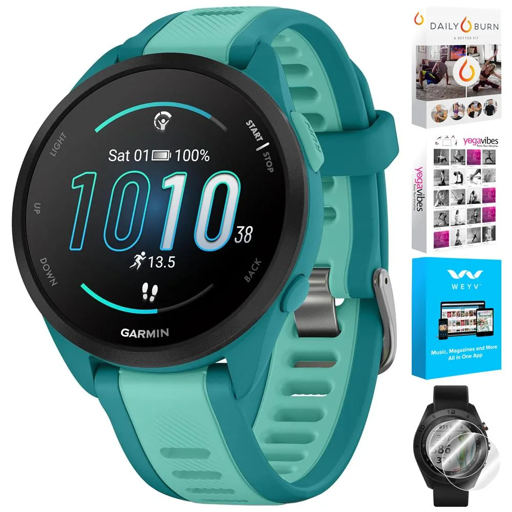 Garmin Forerunner 165 Music Smart Sport Watch, Turquoise   Aqua w/ Fitness Bundle