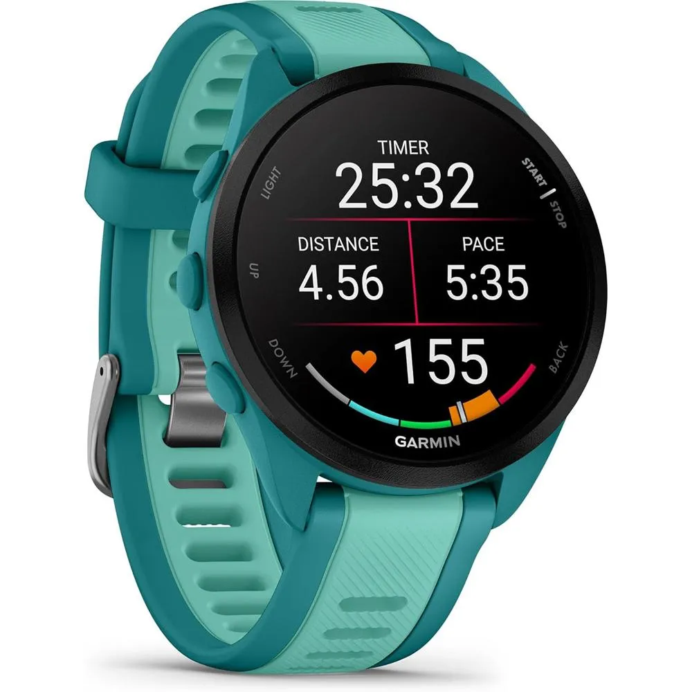 Garmin Forerunner 165 Music Smart Sport Watch, Turquoise  Aqua w/ HRM 200 (XS-S) Bundle